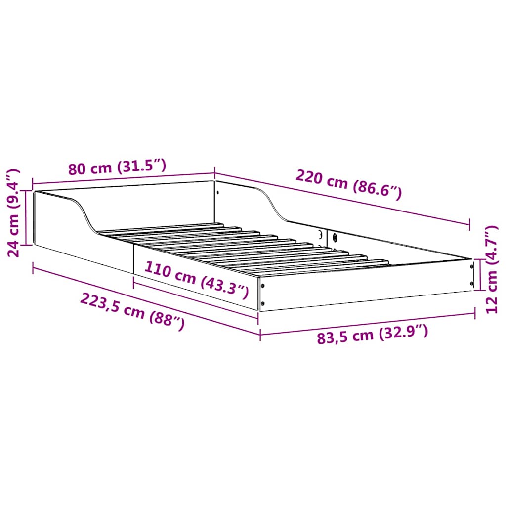 Bettgestell Braun 80 x 220 cm Massivholz Kiefer
